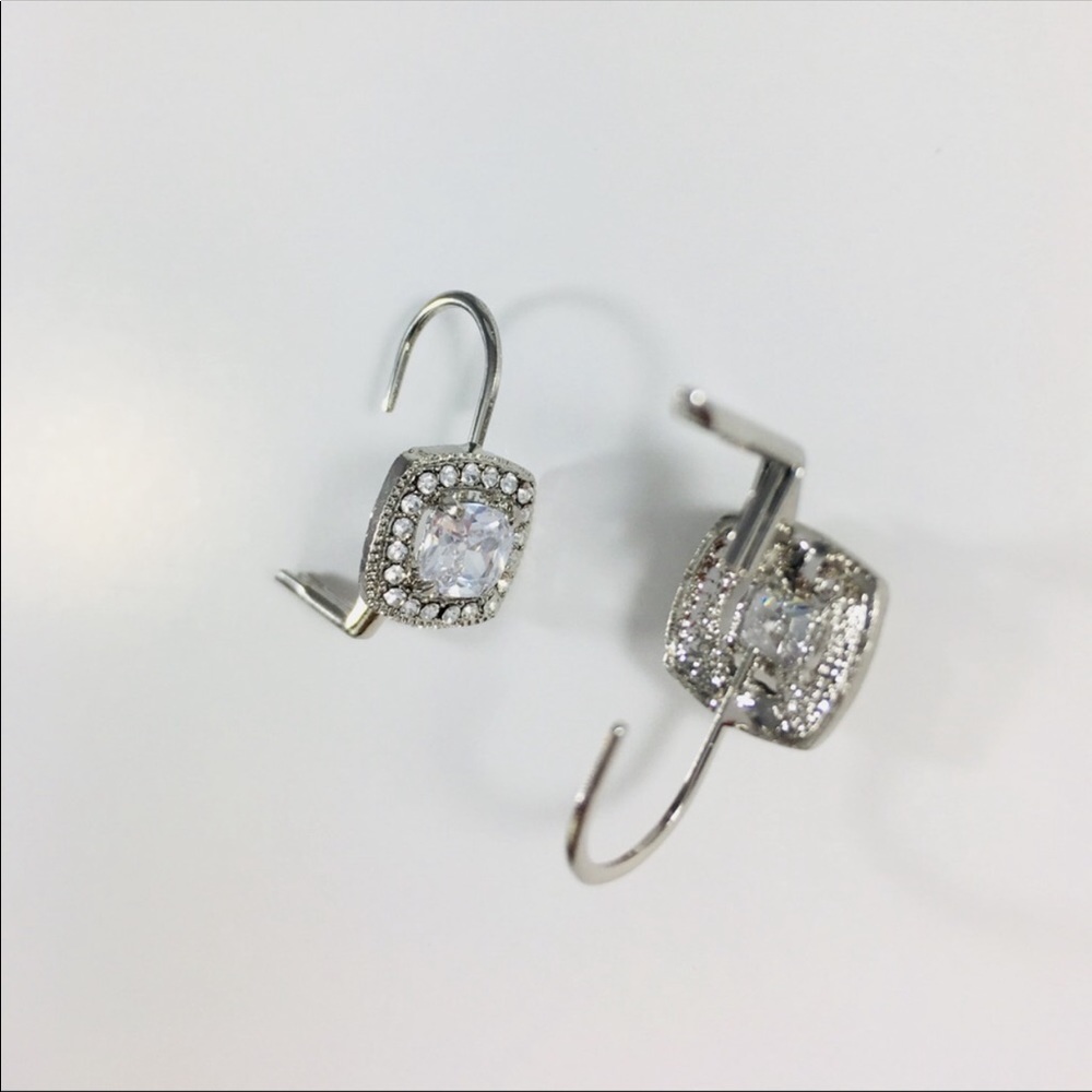 Cushion Cut Lever back Cz Hoop Earrings - Picture 5 of 5